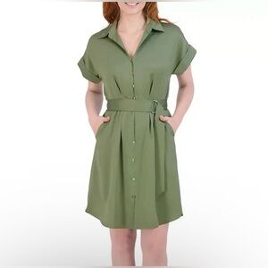 French Connection Women's Short Shirt Dress Size Medium Olive